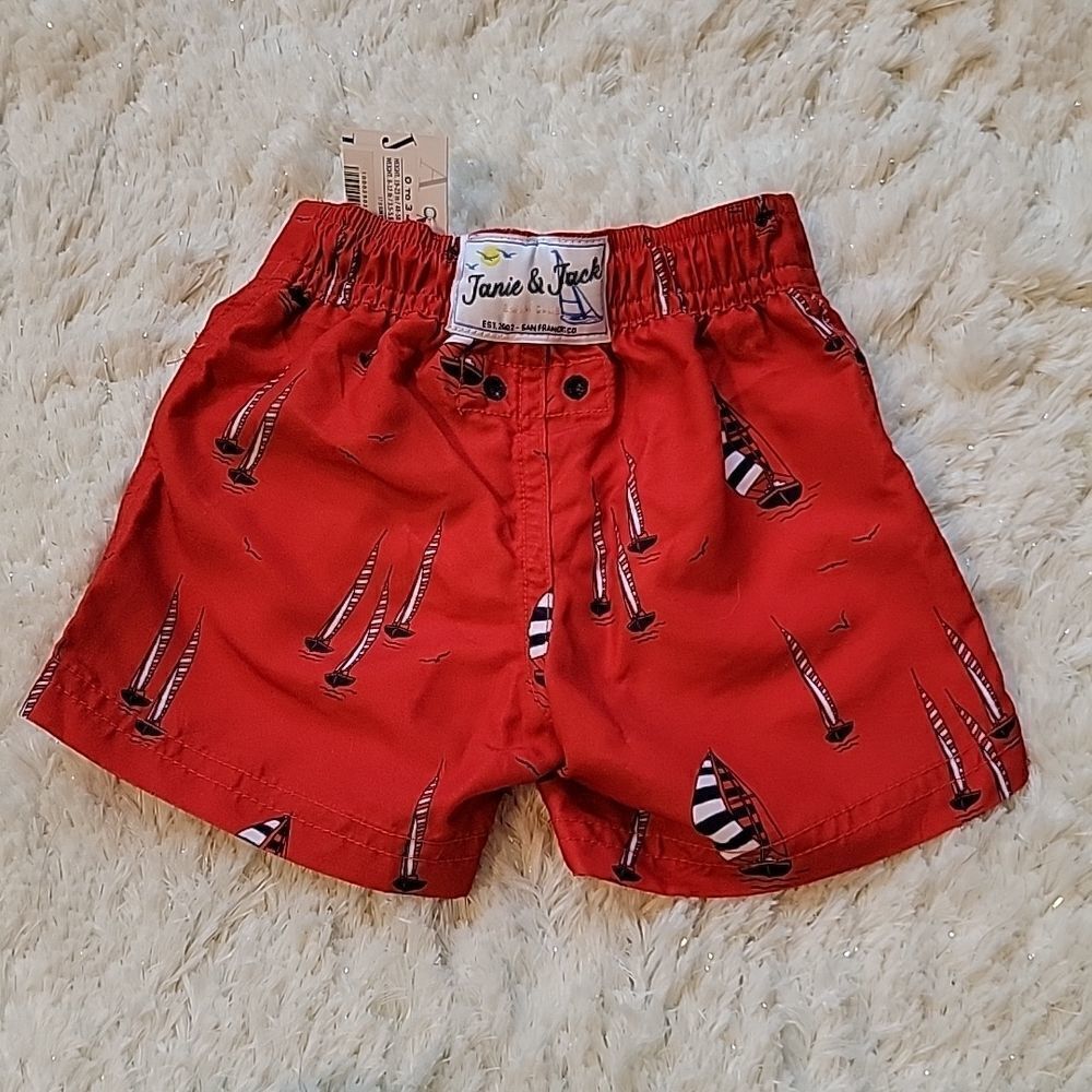 JANIE AND JACK RED SAILBOAT SWIM TRUNKS, SIZE 0-3 MONTHS - NEW! - Picture 6 of 7